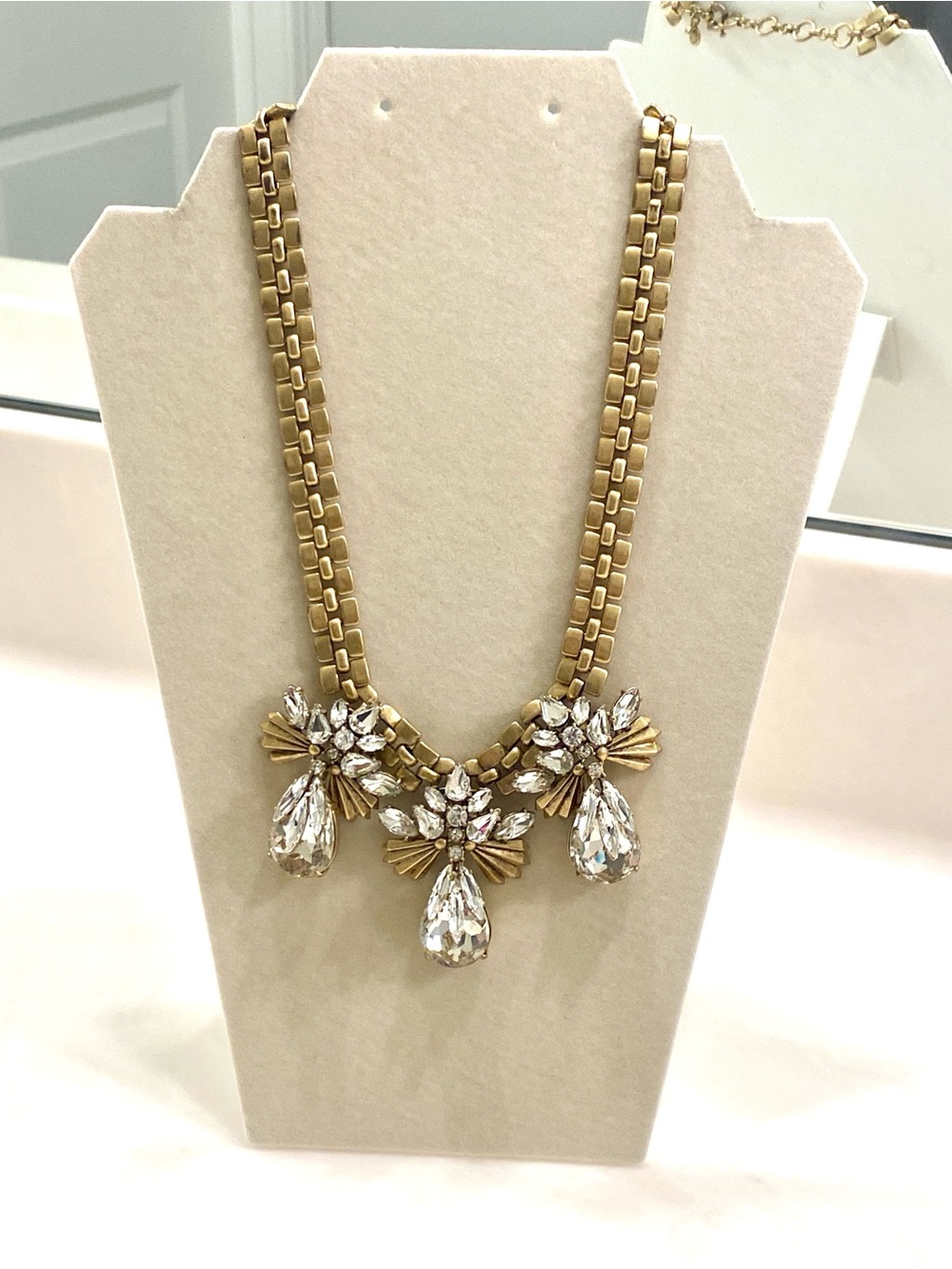 J. Crew Vintage Matte Gold Crystal Teardrop Statement Choker Collar Necklace 